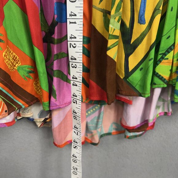 Farm Rio Dress Womens Large Bright Palila Fringed Midi Tropical Boho Beaded Loud - Picture 16 of 16